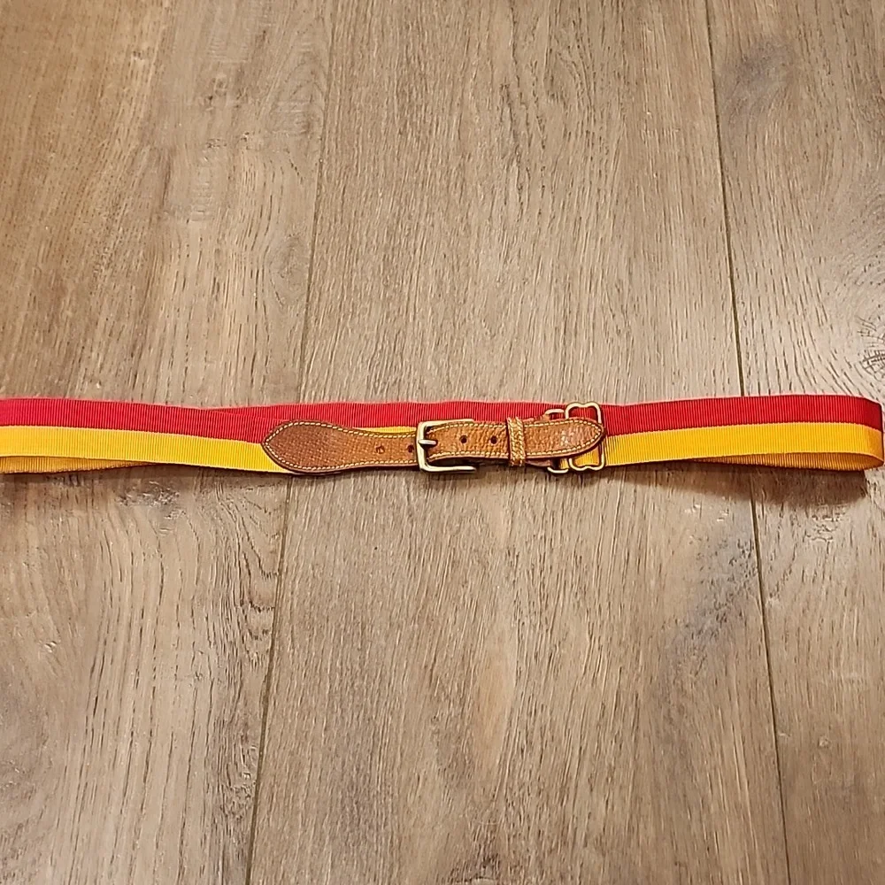Trafalgar Ribbon Belt Adjustable Red & Gold w/Leather Accent size Medium